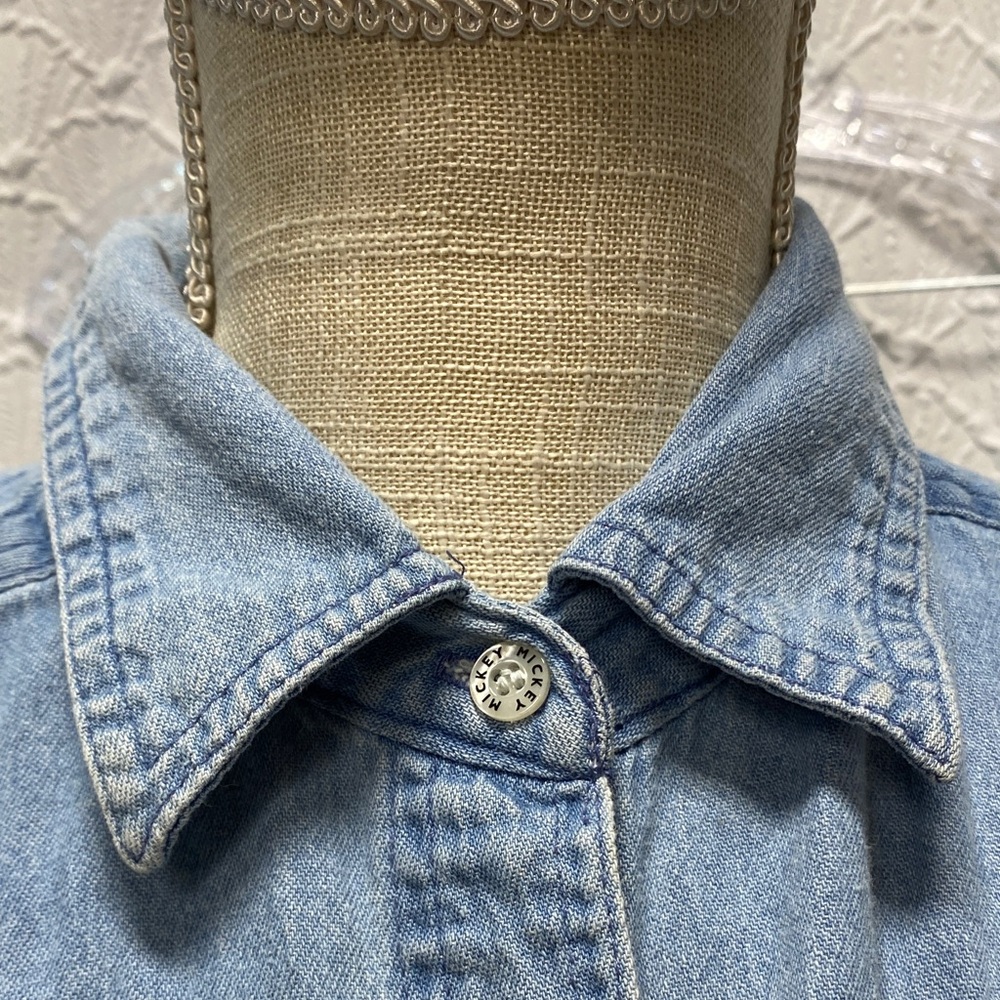 Mickey Unlimited small Denim Shirt with Mickey & Minnie kissing vintage‎ unisex - Picture 12 of 13